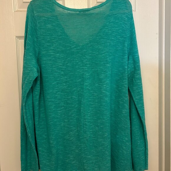 Eileen Fisher Sweater Women's Turquoise Long Sleeve Linen Blend Tunic V Neck 2XL - Picture 4 of 4